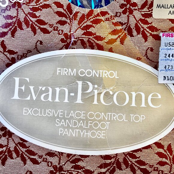 Evan-Picone Vintage Pantyhose MALLARD BLUE + VANILLA Lace Control size AMPLE - Picture 3 of 12